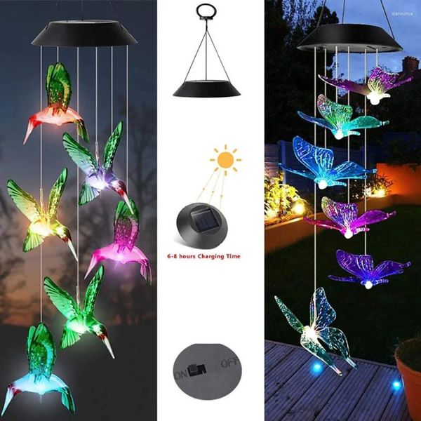 Decoraciones de jardín Lámpara de mariposa de viento solar lámpara de mariposa colorido led colgante impermeable para la decoración del hogar del patio