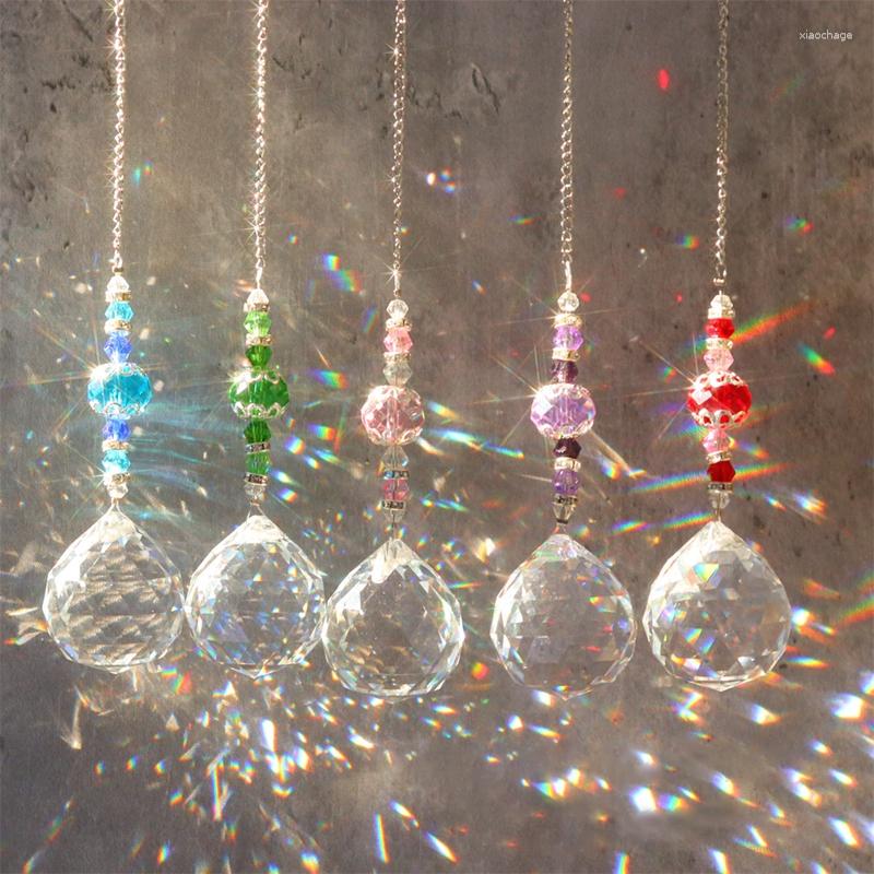 Reflective Crystal Sun Catcher Chandelier with Stained Glass Ball Hanging Pendant for Home Courtyard boho rainbow decor