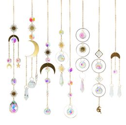 Tuindecoraties Zon Catchers hangen kristallen bol kralen ornament raam Patio Lawn Moon Star Pendant Glass Prism Rainbow Wind Chimes SN4948