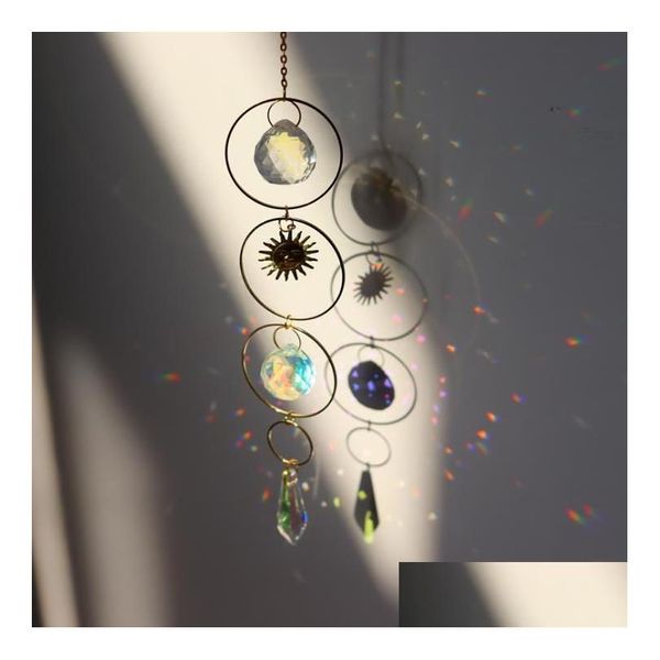 Décorations de jardin Catchers de soleil suspendus en cristal à balle perlé ornement fenêtre patio pelouse lune étoile pendant verre prisme arc-en-ciel gagnant tshp