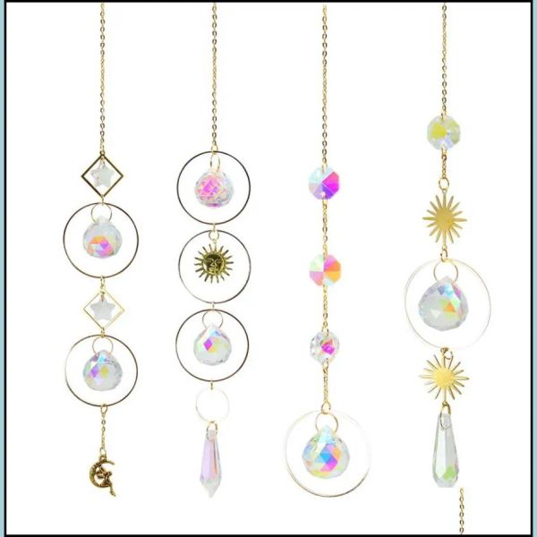 Décorations de jardin Sun Catchers suspendus boule de cristal perlé ornement fenêtre patio pelouse lune étoile pendentif verre prisme arc-en-ciel fabricant BJ