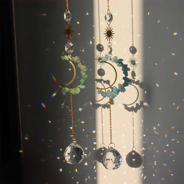 Decoraciones de jardín Suncatcher Amatista Colgante Colgante de cristal Wind Chime Moon Light Catcher Chakras Vitral Ventana Windchime Garden Decor AA230320