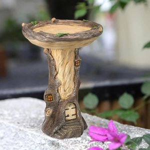 Garden Decoraties Tree House Statue Figurine Resin Feeder Outdoor Hek Birdbath Bird Bath Bowl Voerstation voor Lawn Balkon Reling