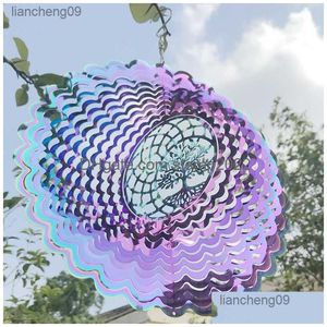 Décorations de jardin Arbre de vie Wind Spinner Catcher 3D Pendentif rotatif Effet de lumière fluide Miroir Réflexion Design extérieur Hangi Dhmcr