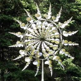 Décorations de jardin Moulin à vent en métal unique et magique 3D Sculpture cinétique alimentée par le vent Spinners de pelouse Cadeau de décoration de cour