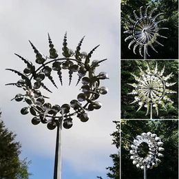 Décorations de jardin Moulin à vent en métal unique et magique Sculpture cinétique alimentée par le vent 3D Pelouse en métal Vent solaire Spinners Yard et décor de jardin 231122
