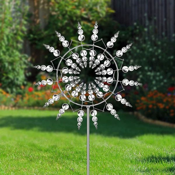 Décorations de jardin Moulin à vent en métal unique et magique Sculpture cinétique alimentée par le vent 3D Pelouse en métal Vent solaire Spinners Yard et décor de jardin 230920