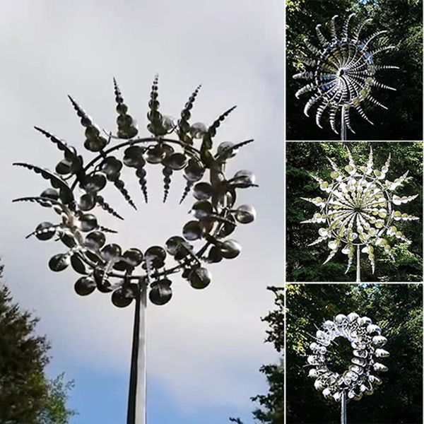 Décorations de jardin Moulin à vent en métal unique et magique 3D Wind Powered Sculpture cinétique Pelouse Solar Spinners Yard Decor 230625