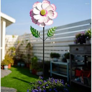 Garden Decoraties Vibrant Pink Peony Artificial Flowers Antiek Iron Art Decoratief Windmolen Outdoor Gazon ingebrachte roterende windspinner