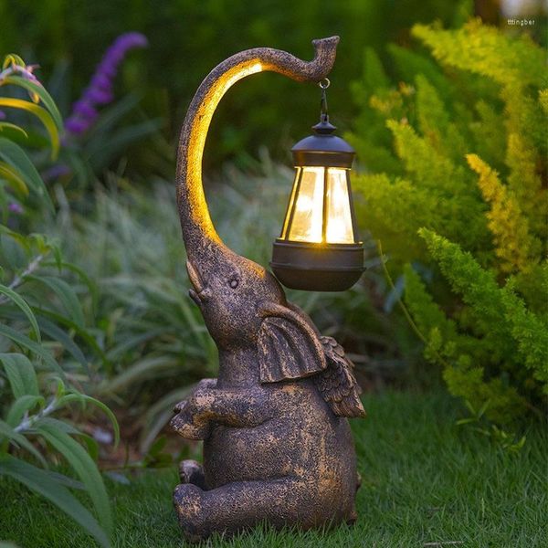 Décorations de jardin imperméable à l'eau extérieure lumière solaire éléphant lampe suspendue décoration animaux résine artisanat cour pelouse créative