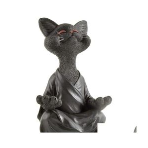 Tuindecoraties grillige zwarte boeddha kat beeldje meditatie yoga collectible happy decor art scptures beelden home drop dhodj