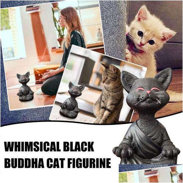 Décorations de jardin Figurine de chat bouddha noir fantaisiste Méditation Yoga Collectible Happy DecorWimsical Drop Dhsaq