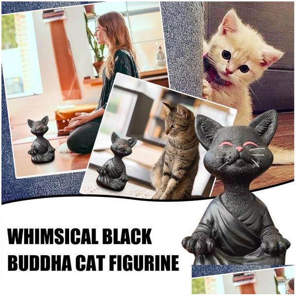 Décorations de jardin Figurine de chat bouddha noir fantaisiste Méditation Yoga Collection Happy DecorWimsical Drop Dhjfm