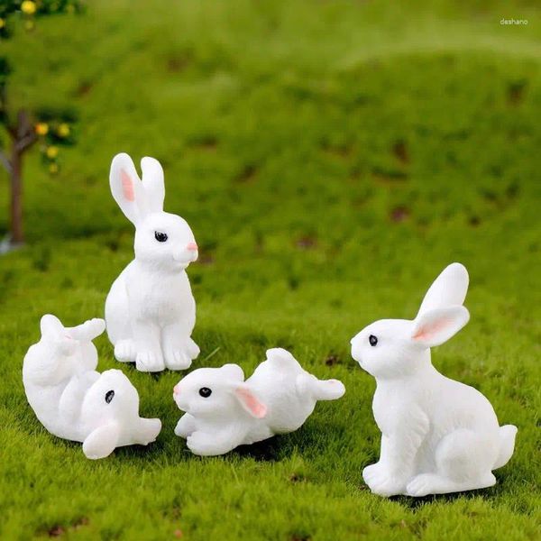 Décorations de jardin Figurines de lapins blancs Ensemble de 4 mini bonsaï plantes en pot accessoire de décoration pour accessoire de décoration de pelouse extérieure intérieure