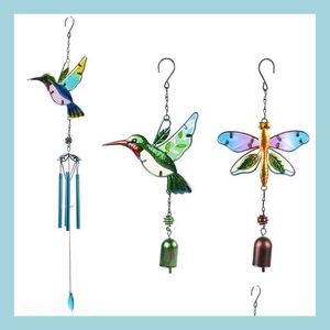 Tuindecoraties Wind Chime Glass Hummingbird Dragonfly Windbell Decoratie voor huis Patio Porch Yard Lawn Balkon Decor Drop deliv DHS28