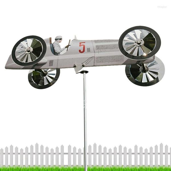 Décorations de jardin Wind Spinner 3D Metal Racing Car Pinwheels Art extérieur pour la sculpture de pelouse de cour pour ajouter du charme