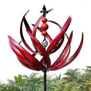 Décorations de jardin Wind Spinners 360 degrés rotatifs en métal résistant aux UV Lotus Stakes Chemins rouges pour pelouses Ornement Patio Affichage