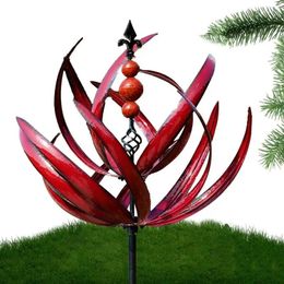 Décorations de jardin Wind Spinners Métal Résistant aux UV 360 degrés Rotatif Lotus Art Red Paths Stakes pour Pelouses Ornement Patio Affichage