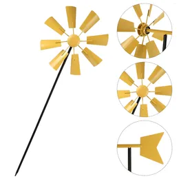 Decorações de jardim moinho de vento estaca vento decoração ao ar livre ornamento de catavento de metal para gramado de natal amarelo