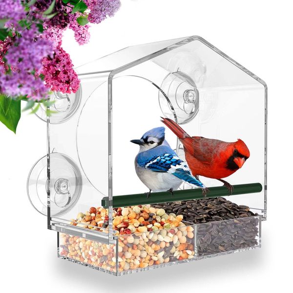 Décorations de jardin Fenêtre Mangeoire à oiseaux Plateau coulissant rechargeable Extérieur Météo Pluie Écureuil Résistant à l'eau de vidange Transparent Transparent 230711