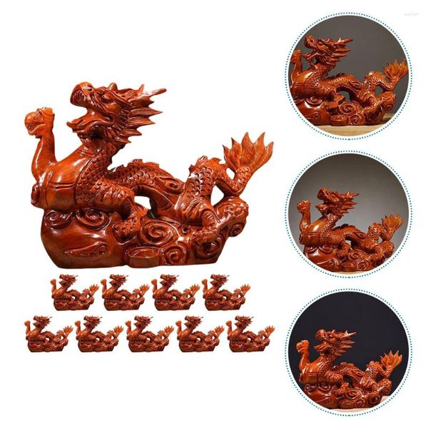 Décorations de jardin en bois chinois Fengshui Dragon Figurine Statue Mini année le cadeau Figurines du zodiaque bois sculpté à la main