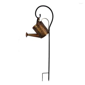 Décorations de jardin en fer forgé lampe creuse métal solaire alimenté arrosoir bouilloire arrose fée lumières LED chaîne porche extérieur K0AB