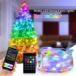 Tuindecoraties WS2812B Bluetooth LED String Kerstverlichting Dreamcolor RGBIC Adresseerbaar Feest Kerstmis Bruiloft Decoratie Guirlande USB 5V 230717