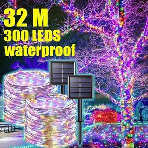Tuindecoraties Jaar Solar Lamp LED Outdoor 7M12M22M32M String Lights Fairy waterdicht voor vakantie Kerstfeest Garlands Decor 221116