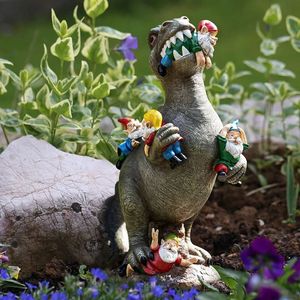 Estatuas de gnomos para comer dinosaurios de jardín, figuritas de resina divertidas para exteriores, decoración de escultura para jardín, Patio, césped, decoración de adorno, 1 pieza 240329