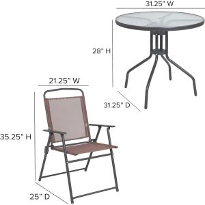 Ensembles de meubles de jardin, ensemble de restauration de patio en 6 pièces avec table en verre, 4 chaises pliantes et parapluie, table de patio extérieur,