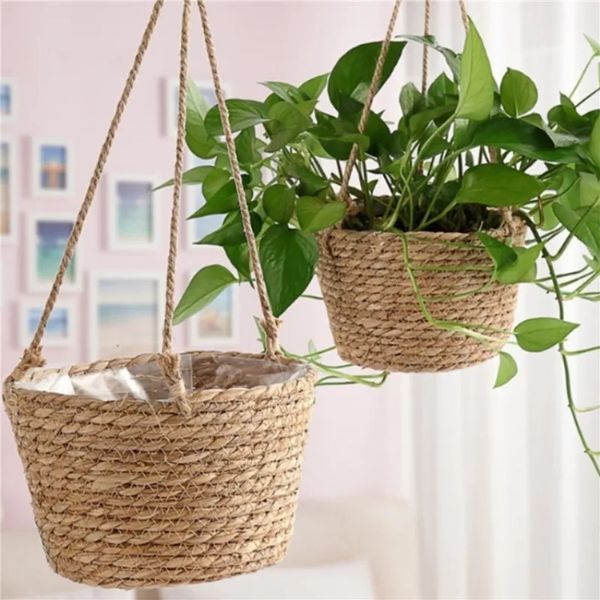 Jardin suspendu jardinière macramé plante panier de rangement corde de jute tissé intérieur extérieur porte-pot de fleur cintres de plantes décor à la maison 240309