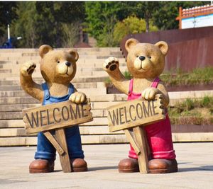 Paisaje jardín decoraciones escultura bocetos patio adornos de dibujos animados al aire libre FRP Bear Shop Decoración de bienvenida