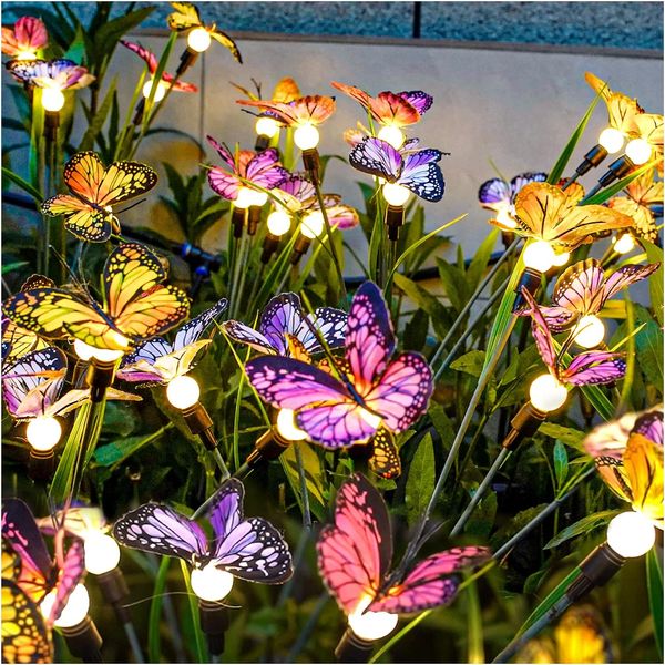 Luces de jardín: la más nueva luz de mariposa oscilante, balanceándose con el viento, luces solares para exteriores