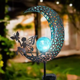 Garden Moon Solar Light Strip Fairy Outdoor Metal Crack Globe Globe Pile