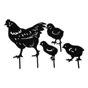 Adorno de jardín, arte de patio de pollo, acrílico hueco, decoración de simulación para el hogar, tarjeta de inserción de pollo negro para jardín