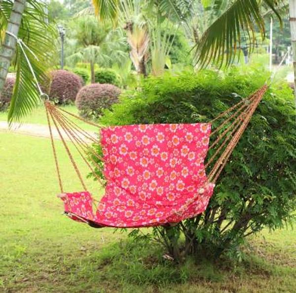 Chaise de hamac suspendue à rayures en coton pour jardin extérieur - rose avec des fleurs