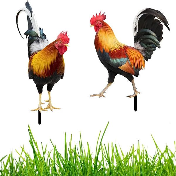 Statue de coq de jardin 2D, Sculpture de poulet en acrylique, décoration de cour, Figurine de poule pour ferme, jardin, Patio, pelouse, cour arrière 240229