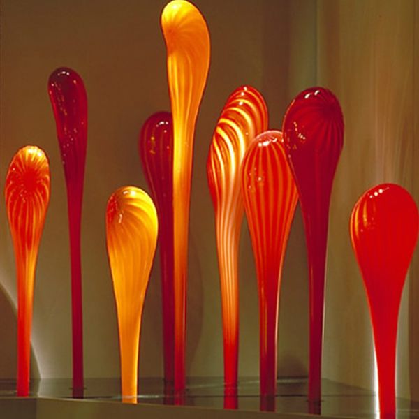 Escultura de jardín, lámparas naranjas, esculturas personalizadas, 7 piezas, lámpara de pie moderna de cristal de Murano, decoración del hogar, artesanías de arte al aire libre