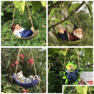 Garden Sets Creative Cute Frogs Cat Dog Resin liegen Santa Claus standbeeld hangen aan boom decoratieve hanger indoor outdoor decor ornament dhkgu