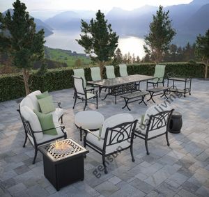Gensun Outdoor Garden Furniture Sets met acht sling stoelen en een rechthoekige aluminium patio -verlengingstafel