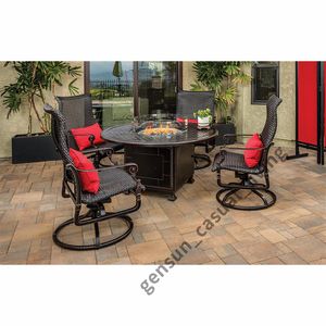 Gensun Outdoor Garden Furniture Sets con cuatro sillas tejidas y una mesa redonda de aluminio para el fuego