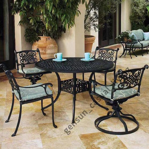 Mobilier de jardin d'extérieur Gensun définit quatre chaises et une table à manger de patio ronde en aluminium