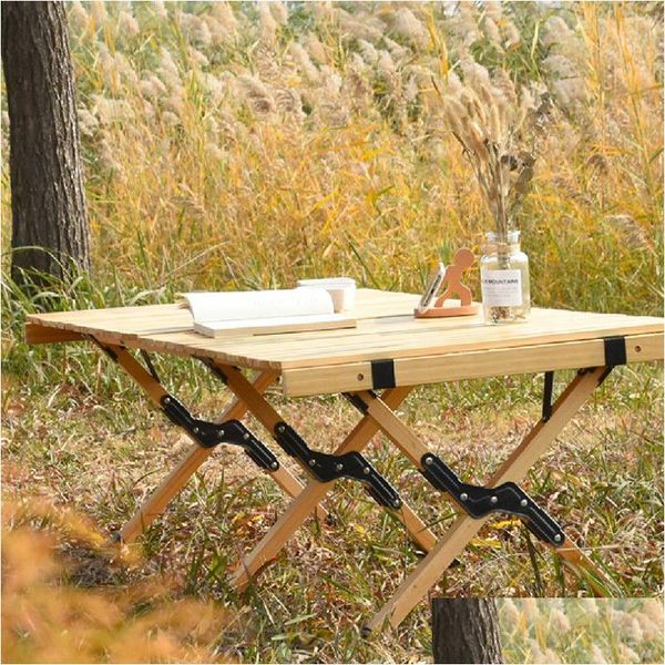 Ensembles de jardin Table pliante en bois massif portable Meubles de pique-nique carrés tout usage pour outils de caméra de voyage extérieurs / intérieurs Drop Delive Dhvun