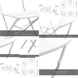 Ensembles de jardin Sr Steel Patio Bistro Set Mobilier d'extérieur pliant 3 morceaux de table et de chaises pliables Blanc Drop Livraison Accueil Dhg1Q