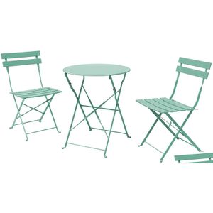 Gardensets Sr stalen patio bistro set vouwen buitenmeubilair 3 stuk opvouwbare tafel en stoelen aron blauw drop levering home dhcxo