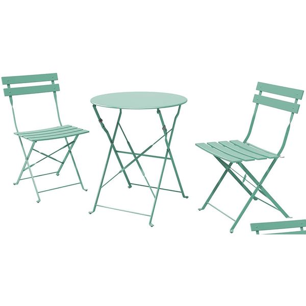 Juegos de jardín sr acero patio bistro set muebles de exterior plegables 3 piezas de mesa y sillas plegables entrega de caída azul