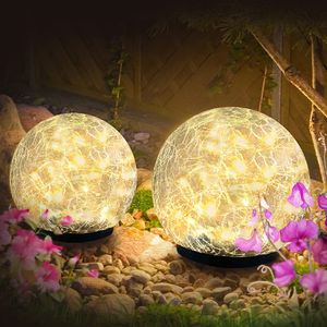 Lampes solaires à boule solaire d'extérieur, 30 LED, globe en verre craquelé, à énergie solaire, pour chemin, cour, patio, pelouse, décoration de paysage, blanc chaud, camping