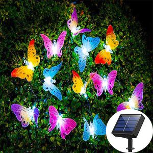 Tuin zonnelamp vlinder touwslichten waterdichte led slinger zonnestring buiten zonlicht voor tuin hek gaspatio decoratie J220531