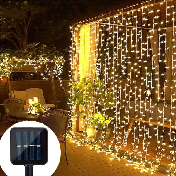 Luz Led Solar para jardín, luces de cortina impermeables 3X3 para exteriores, Panel Solar, guirnalda con alambre de cobre, decoración de jardín, luz exterior