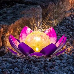 Tuin Solar Light Outdoor (2Pack), Amber Crackle Globe Glass Lotus Decoratie, Waterdichte Oranje Metalen LED Bloemverlichting voor Patio, Gazon